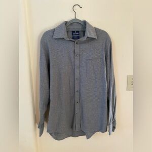 STAFFORD MENS GRAY BLUE LONG SLEEVE BOTTON DOWN SHIRT COTTON 15 1/2 34-35